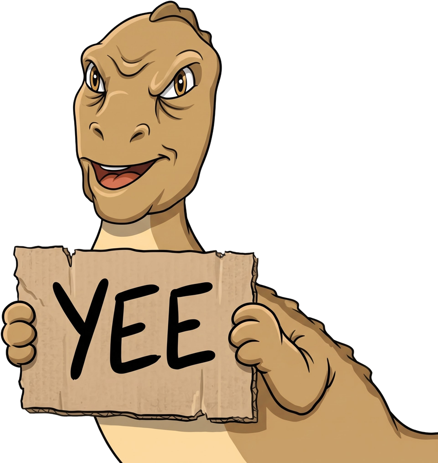 YEE mascot holding a YEE sign